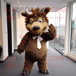 Brown Woolly Rhinoceros mascot costume character dressed with a Trousers and Bow ties