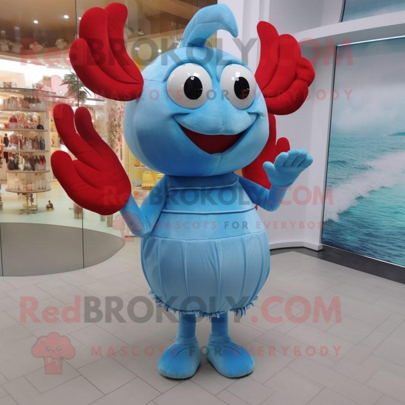 Sky Blue Lobster mascot costume character dressed with a Empire Waist Dress and Clutch bags