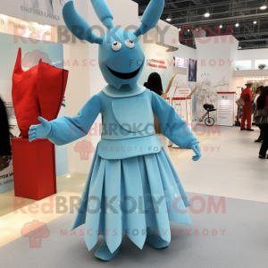 Sky Blue Lobster mascot costume character dressed with a Empire Waist Dress and Clutch bags