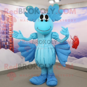 Sky Blue Lobster mascot costume character dressed with a Empire Waist Dress and Clutch bags