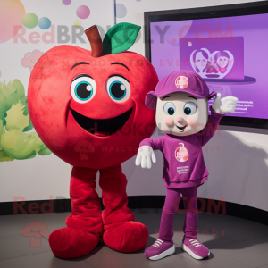Magenta Apple mascot costume character dressed with a Boyfriend Jeans and Ties