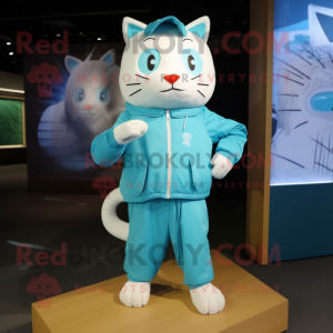 Cyan Cat maskot kostume...