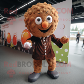 Brown Meatballs mascot costume character dressed with a Jacket and Anklets