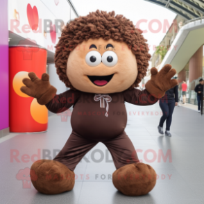 Brown Meatballs mascot costume character dressed with a Jacket and Anklets