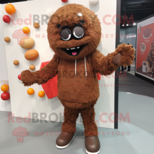 Brown Meatballs mascot costume character dressed with a Jacket and Anklets