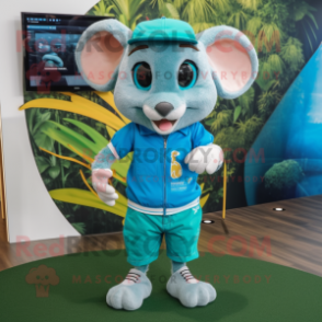Cyan Dormouse mascot costume character dressed with a Bermuda Shorts and Smartwatches