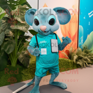 Cyan Dormouse mascot costume character dressed with a Bermuda Shorts and Smartwatches