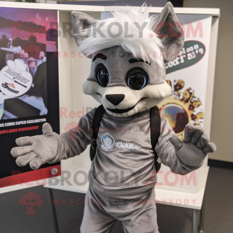 Silver Chupacabra mascot costume character dressed with a Polo Tee and Headbands Silver Chupacabra mascot costume character dressed with a Polo Tee and Headbands