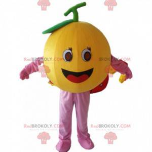 Giant orange mascot, round fruit costume, citrus -