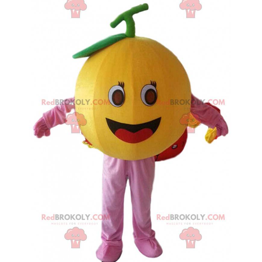 Mascotte arancione gigante, costume da frutta rotondo, agrumi -