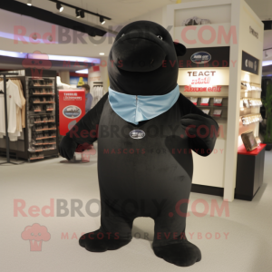 Black Stellar'S Sea Cow mascot costume character dressed with a Long Sleeve Tee and Tie pins