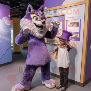 Lavender Werewolf mascot costume character dressed with a Shift Dress and Berets