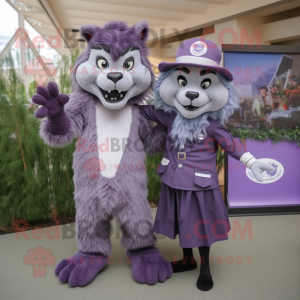 Lavender Werewolf mascot costume character dressed with a Shift Dress and Berets