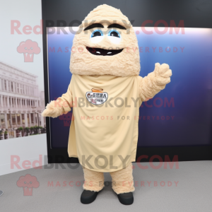 Beige Fried Rice mascot costume character dressed with a Coat and Cummerbunds