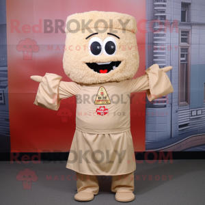 Beige Fried Rice mascot costume character dressed with a Coat and Cummerbunds