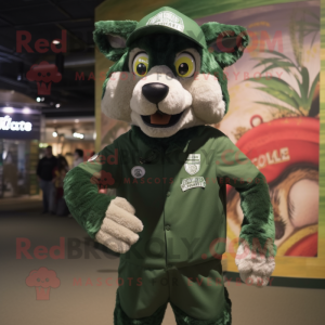 Forest Green Say Wolf mascot costume character dressed with a Shorts and Berets