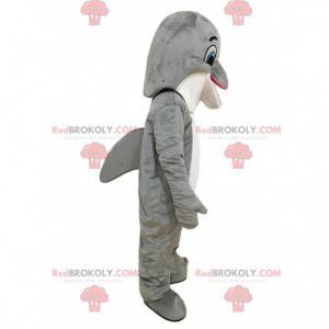 Mascotte de dauphin gris et blanc, costume de la mer -