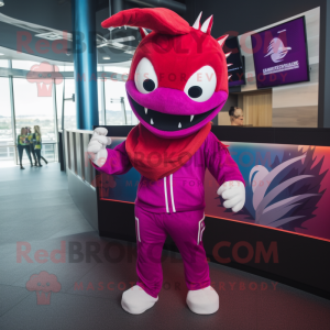 Magenta Barracuda mascot costume character dressed with a Joggers and Cummerbunds