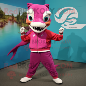 Magenta Barracuda mascot costume character dressed with a Joggers and Cummerbunds