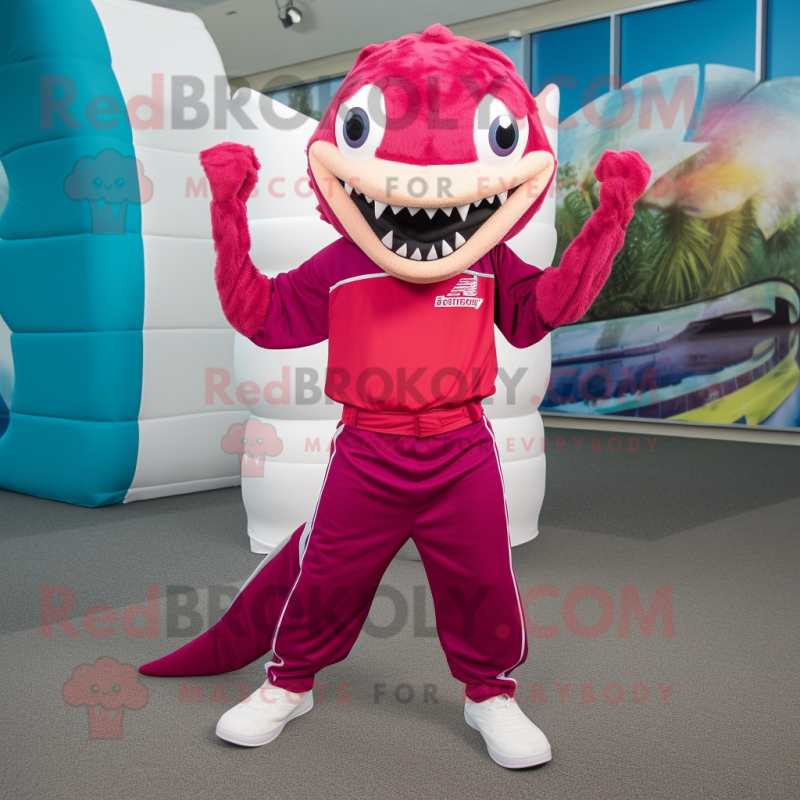 Magenta Barracuda mascot costume character dressed with a Joggers and Cummerbunds