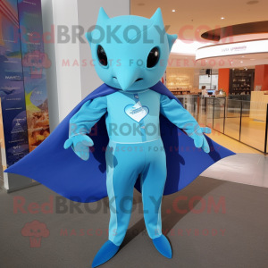 Sky Blue Stingray mascot costume character dressed with a Suit Pants and Wraps
