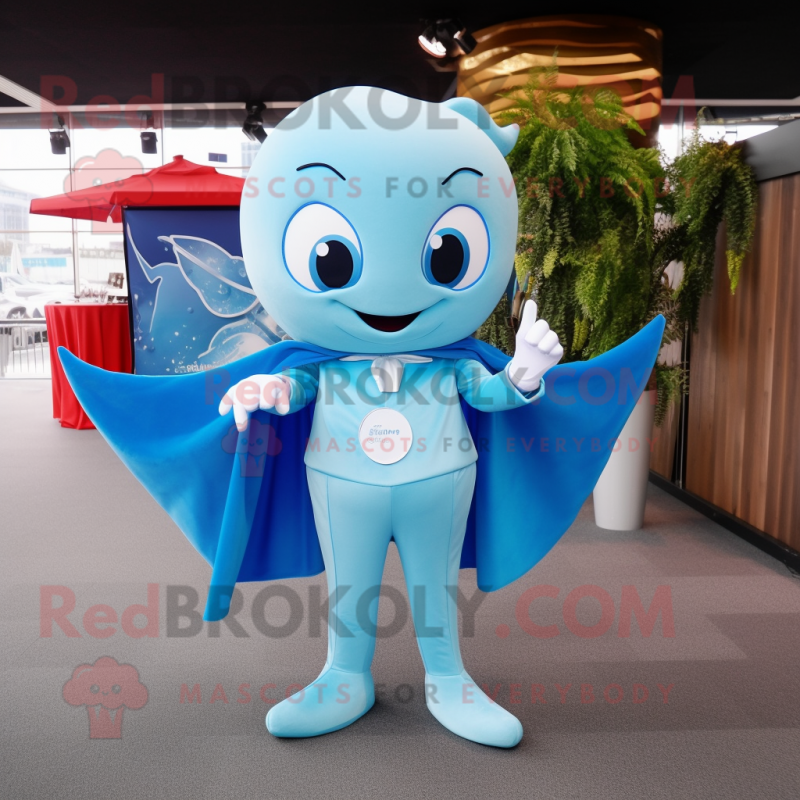 Sky Blue Stingray mascot costume character dressed with a Suit Pants and Wraps