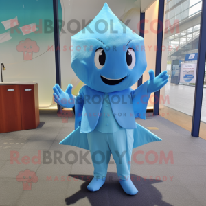 Sky Blue Stingray mascot costume character dressed with a Suit Pants and Wraps
