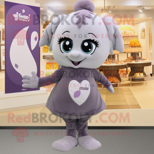 Gray Plum mascot costume character dressed with a Mini Skirt and Mittens