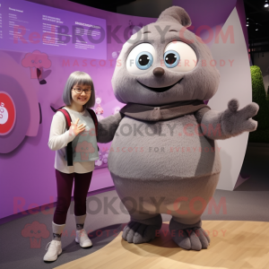 Grå plommon maskot kostym...