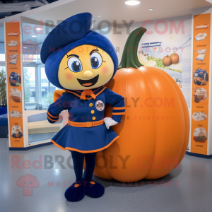 Navy Pumpkin mascot costume character dressed with a Pencil Skirt and Keychains