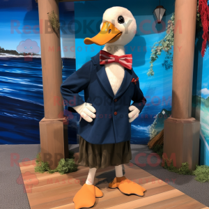 Navy Gosling mascot costume character dressed with a Bermuda Shorts and Bow ties