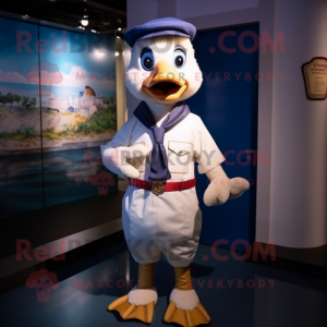 Navy Gosling mascot costume character dressed with a Bermuda Shorts and Bow ties
