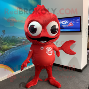 Red Tuna mascot costume character dressed with a Rash Guard and Earrings