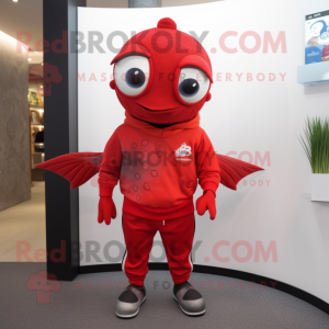 Red Tuna mascot costume character dressed with a Rash Guard and Earrings