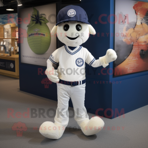 Navy Juggle mascot costume character dressed with a Henley Tee and Hat pins