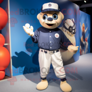 Navy Juggle mascot costume character dressed with a Henley Tee and Hat pins