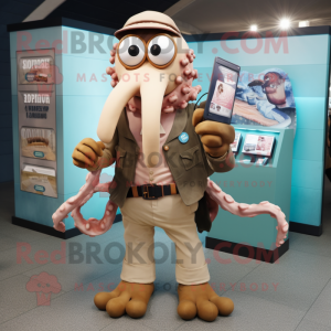 Tan Kraken mascot costume character dressed with a Chinos and Wallets