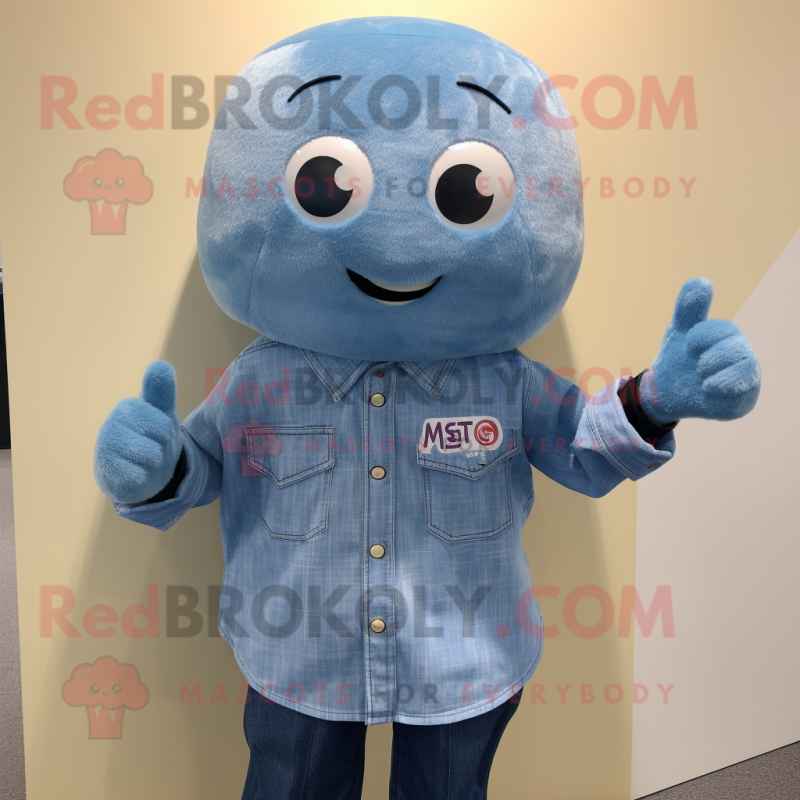 Blue Miso Soup mascot costume character dressed with a Chambray Shirt and Cufflinks Blue Miso Soup mascot costume character dressed with a Chambray Shirt and Cufflinks