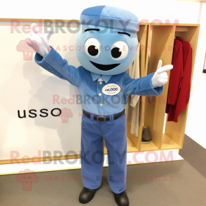 Blue Miso Soup mascot costume character dressed with a Chambray Shirt and Cufflinks