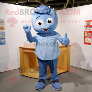 Blue Miso Soup mascot costume character dressed with a Chambray Shirt and Cufflinks
