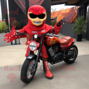 Red Tacos mascot costume character dressed with a Biker Jacket and Wraps