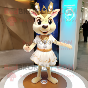 Cream Deer mascot costume character dressed with a Mini Skirt and Bracelet watches