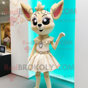 Cream Deer mascot costume character dressed with a Mini Skirt and Bracelet watches