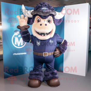 Navy Minotaur mascot costume character dressed with a Bootcut Jeans and Headbands