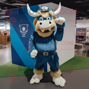 Navy Minotaur mascot costume character dressed with a Bootcut Jeans and Headbands