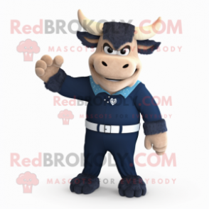 Navy Minotaur mascot costume character dressed with a Bootcut Jeans and Headbands