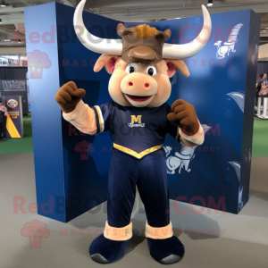 Navy Minotaur mascot costume character dressed with a Bootcut Jeans and Headbands