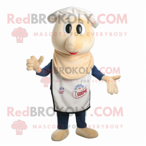 Cream Shrimp Scampi mascot costume character dressed with a Waistcoat and Beanies