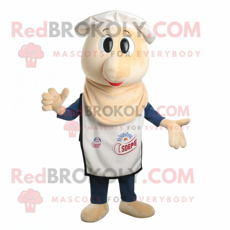 Cream Shrimp Scampi mascot costume character dressed with a Waistcoat and Beanies Cream Shrimp Scampi mascot costume character dressed with a Waistcoat and Beanies