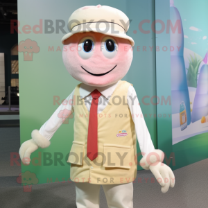 Cream Shrimp Scampi mascot costume character dressed with a Waistcoat and Beanies